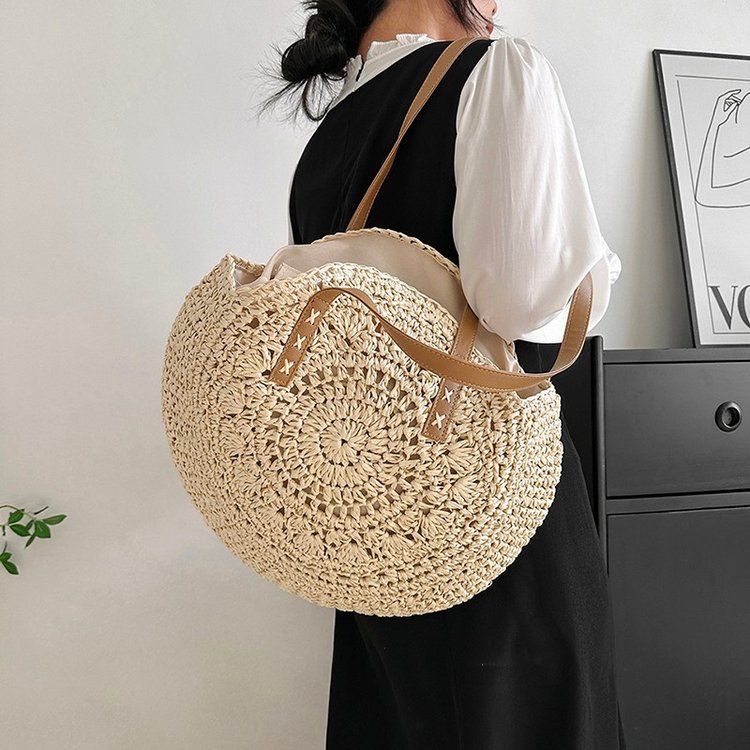 Women's Straw Solid Color Vacation Round Zipper Beach Bag display picture 5