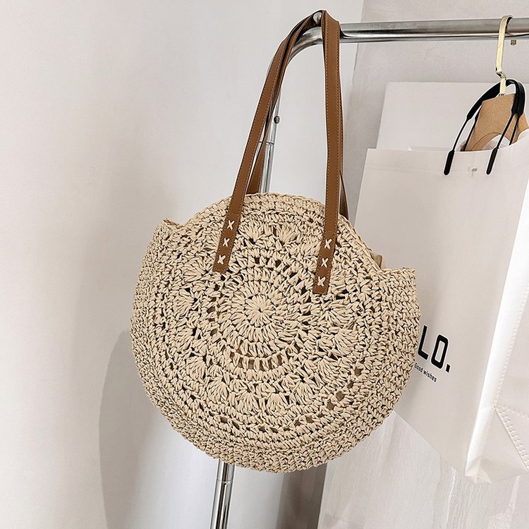 Women's Straw Solid Color Vacation Round Zipper Beach Bag display picture 1