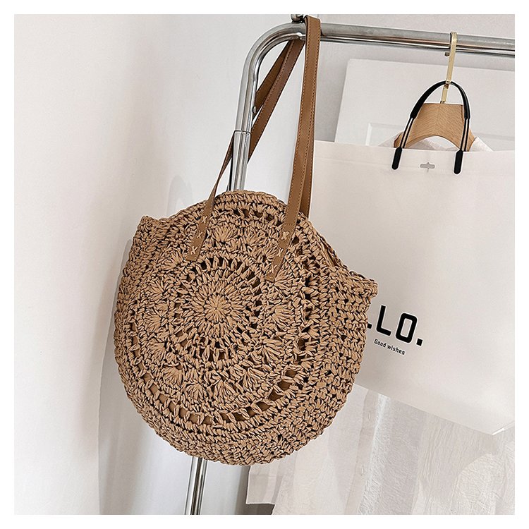 Women's Straw Solid Color Vacation Round Zipper Beach Bag display picture 3