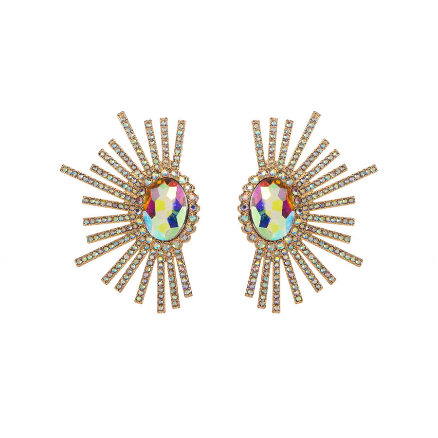 Shiny Sector Oval Alloy Plating Inlay Rhinestones Glass Gold Plated Women's Ear Studs display picture 7