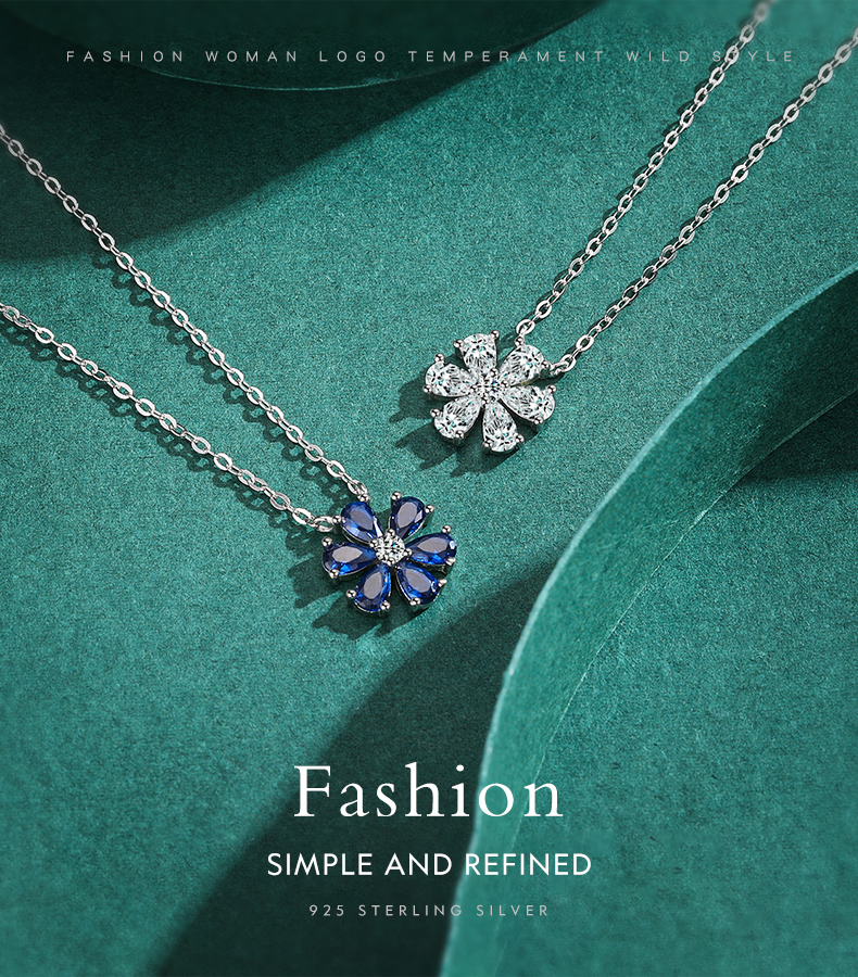 Elegant Flower Sterling Silver Plating Inlay Zircon Rhodium Plated Pendant Necklace display picture 1