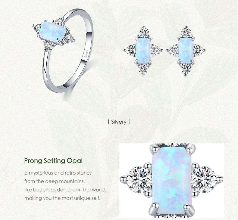 Elegant Rectangle Sterling Silver Plating Inlay Opal Zircon Rhodium Plated Women's Rings Earrings display picture 6