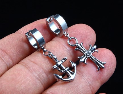 1 Piece Punk Anchor Plating Stainless Steel Earrings display picture 1