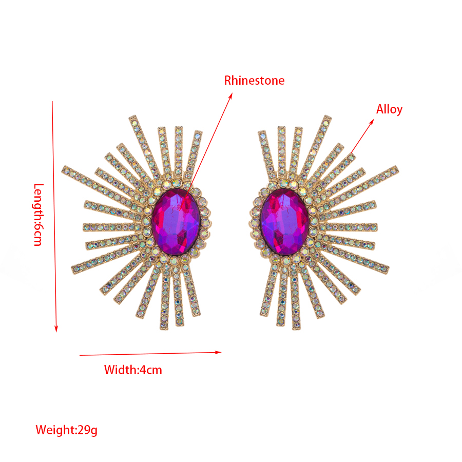 Shiny Sector Oval Alloy Plating Inlay Rhinestones Glass Gold Plated Women's Ear Studs display picture 1