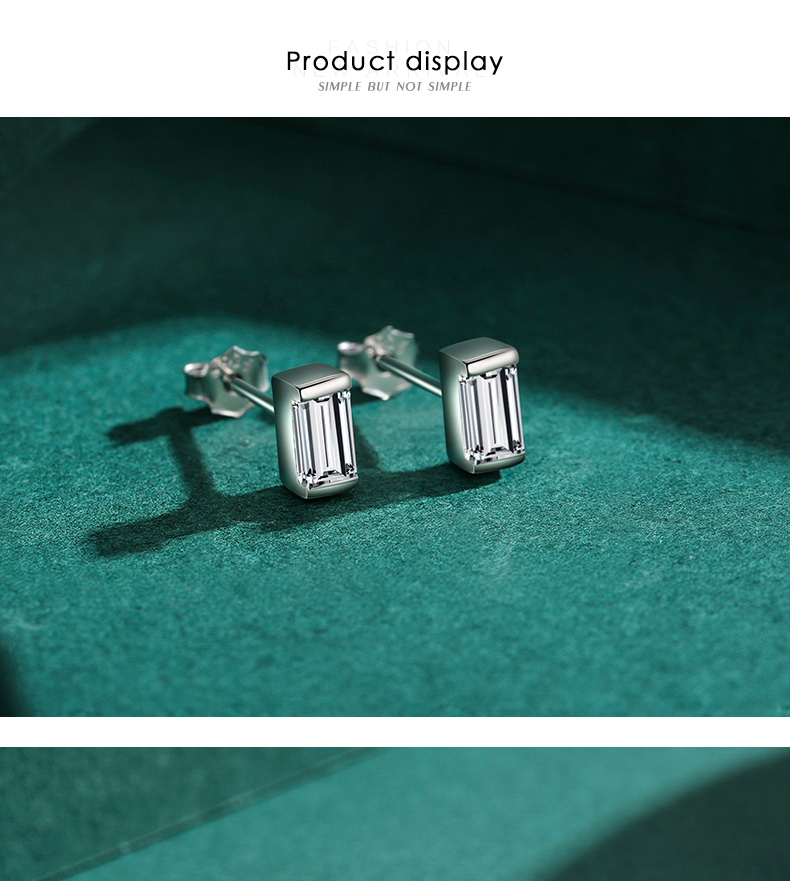 1 Pair Simple Style Rectangle Sterling Silver Plating Inlay Zircon 14k Gold Plated Rhodium Plated Ear Studs display picture 7