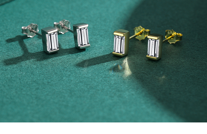 1 Pair Simple Style Rectangle Sterling Silver Plating Inlay Zircon 14k Gold Plated Rhodium Plated Ear Studs display picture 8