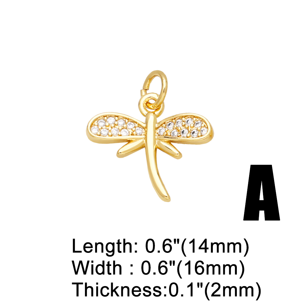 Ins Style Leaf Devil's Eye Dragonfly Copper Plating Inlay Zircon 18k Gold Plated Pendants Jewelry Accessories display picture 4