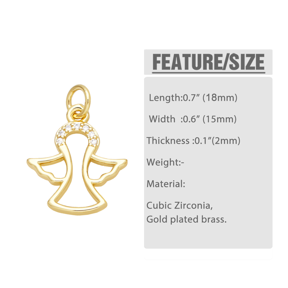 Ins Style Cross Angel Heart Shape Copper Plating Zircon 18k Gold Plated Pendants Jewelry Accessories display picture 1