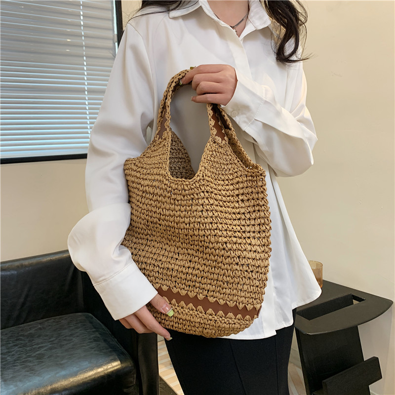 Women's Spring&summer Straw Solid Color Classic Style Square Open Tote Bag Straw Bag display picture 1