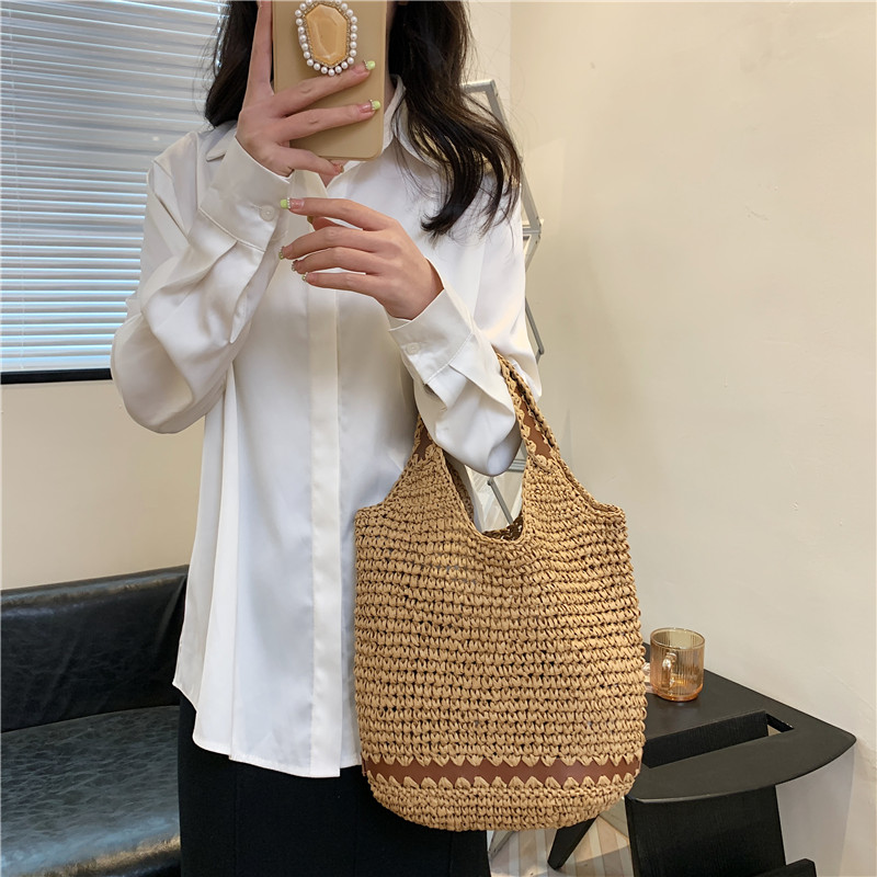 Women's Spring&summer Straw Solid Color Classic Style Square Open Tote Bag Straw Bag display picture 2