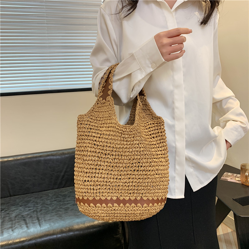 Women's Spring&summer Straw Solid Color Classic Style Square Open Tote Bag Straw Bag display picture 3