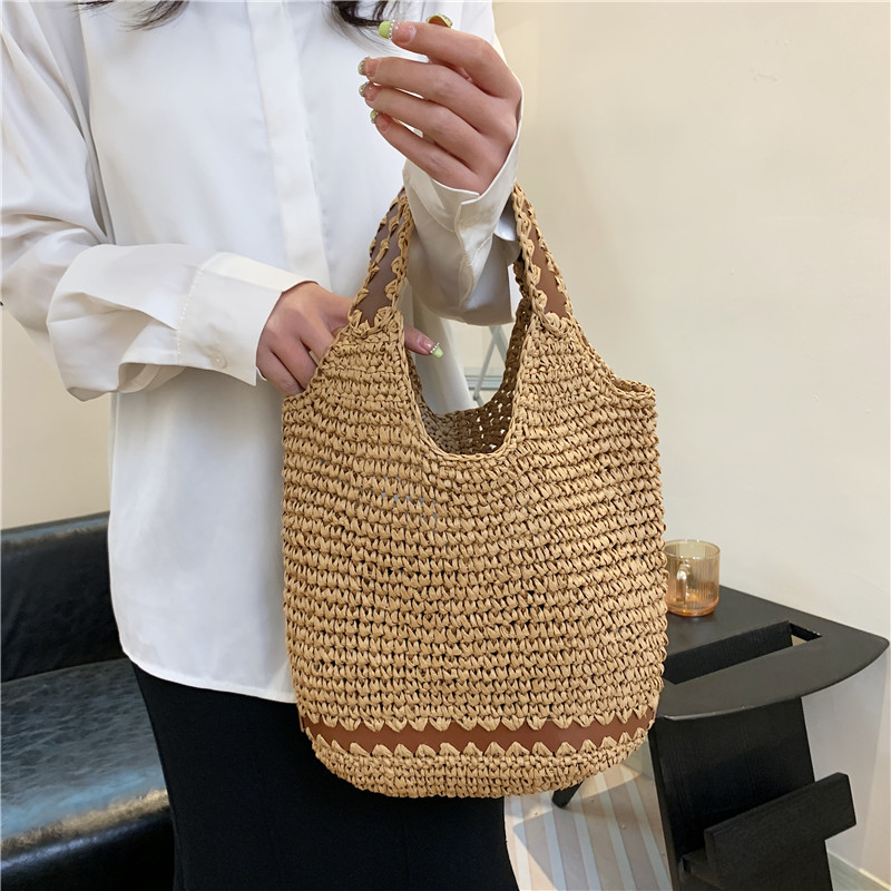Women's Spring&summer Straw Solid Color Classic Style Square Open Tote Bag Straw Bag display picture 5