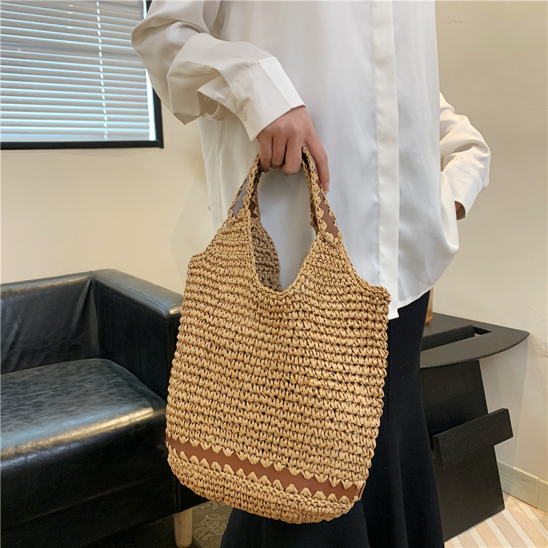 Women's Spring&summer Straw Solid Color Classic Style Square Open Tote Bag Straw Bag display picture 7