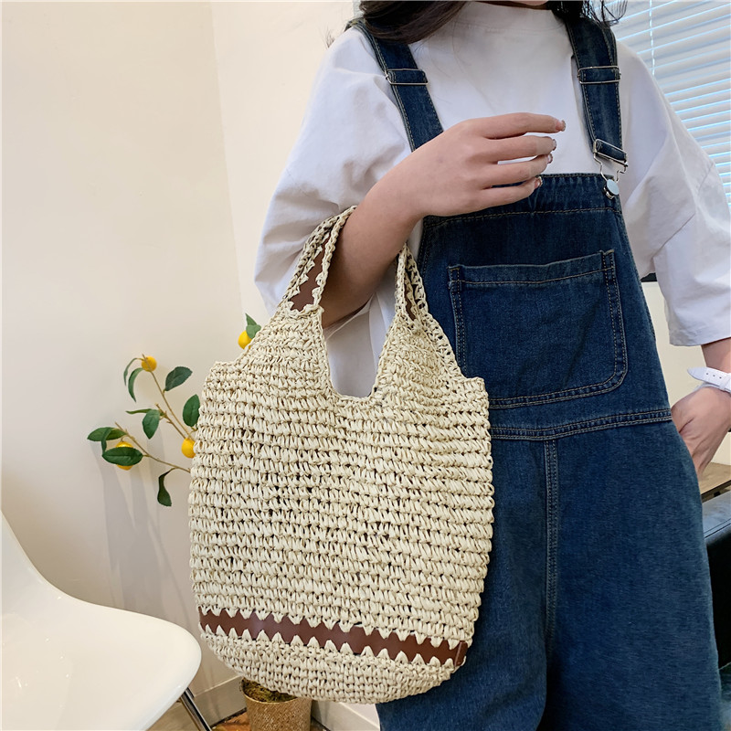 Women's Spring&summer Straw Solid Color Classic Style Square Open Tote Bag Straw Bag display picture 6