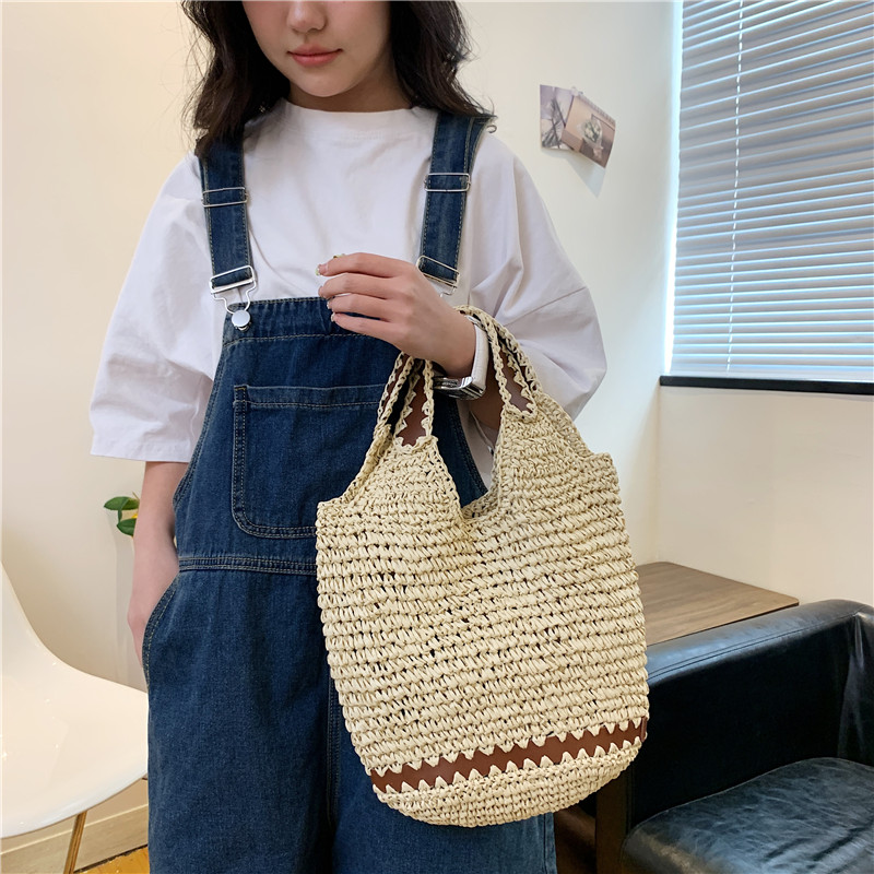 Women's Spring&summer Straw Solid Color Classic Style Square Open Tote Bag Straw Bag display picture 9
