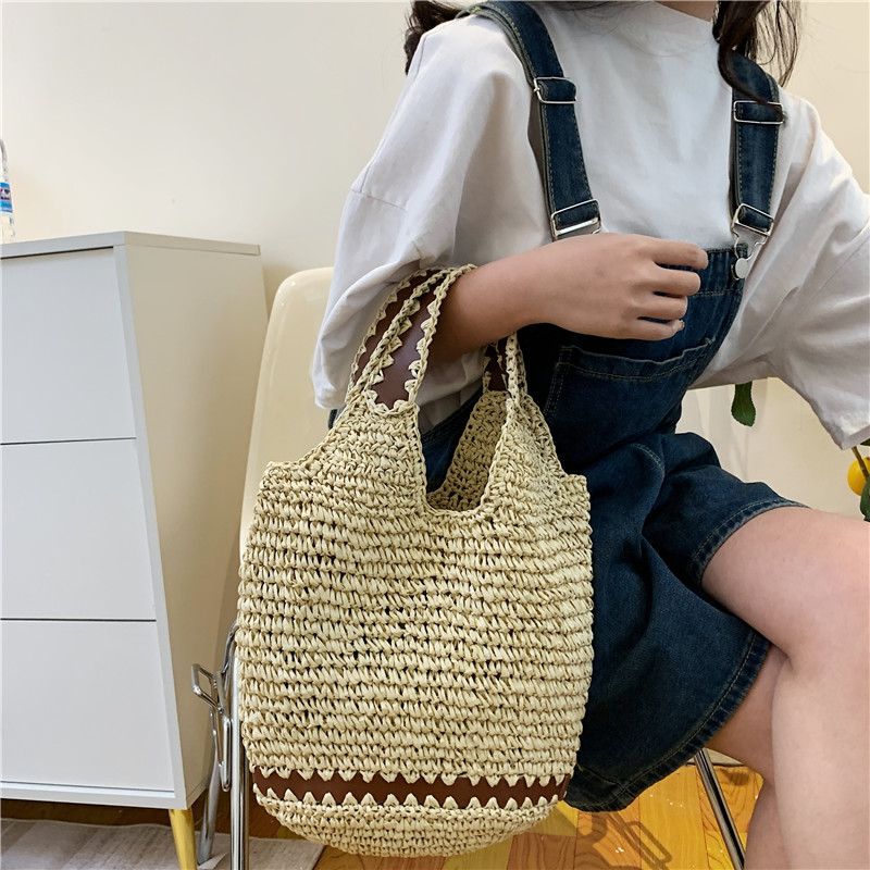 Women's Spring&summer Straw Solid Color Classic Style Square Open Tote Bag Straw Bag display picture 8