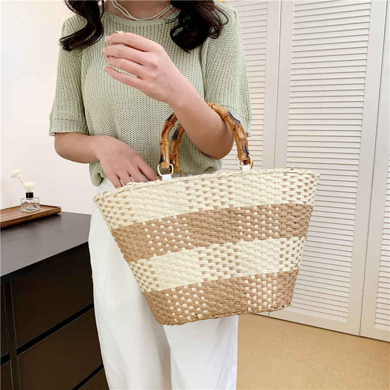 Women's Summer Straw Solid Color Basic Square Open Tote Bag Straw Bag display picture 2