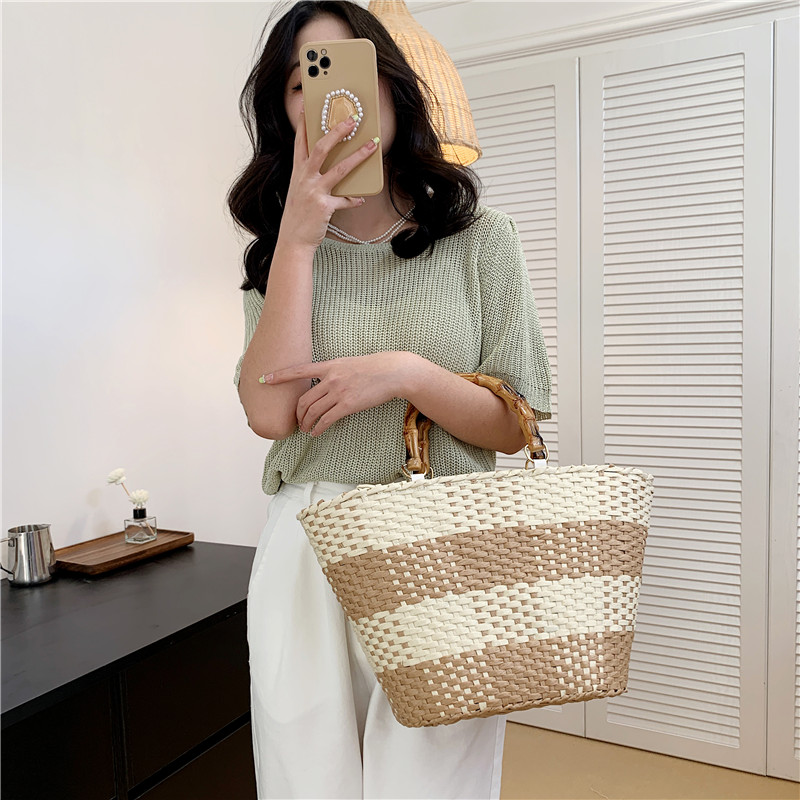 Women's Summer Straw Solid Color Basic Square Open Tote Bag Straw Bag display picture 1