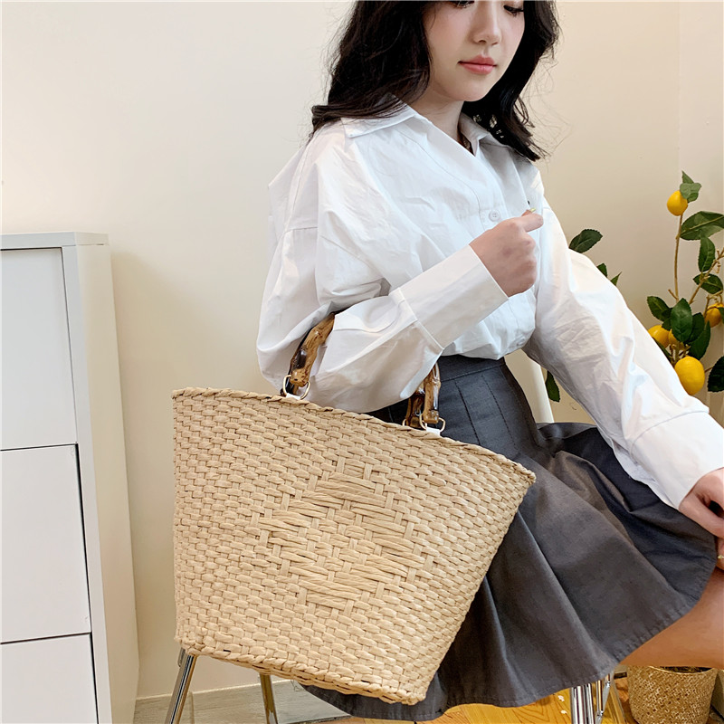 Women's Summer Straw Solid Color Basic Square Open Tote Bag Straw Bag display picture 6