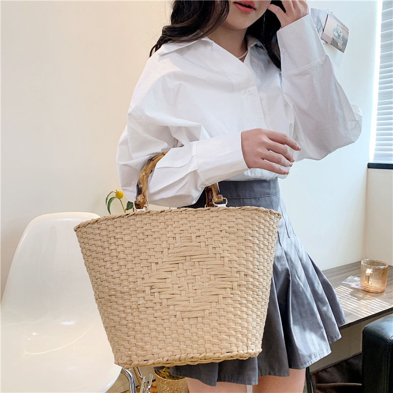 Women's Summer Straw Solid Color Basic Square Open Tote Bag Straw Bag display picture 8