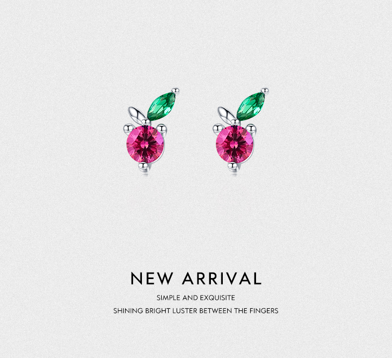 1 Pair Cute Cherry Sterling Silver Plating Inlay Zircon 14k Gold Plated Rhodium Plated Ear Studs display picture 2