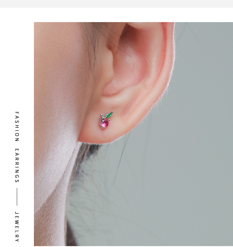 1 Pair Cute Cherry Sterling Silver Plating Inlay Zircon 14k Gold Plated Rhodium Plated Ear Studs display picture 6
