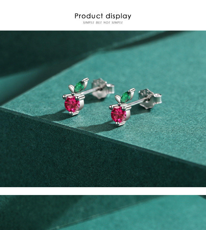 1 Pair Cute Cherry Sterling Silver Plating Inlay Zircon 14k Gold Plated Rhodium Plated Ear Studs display picture 7