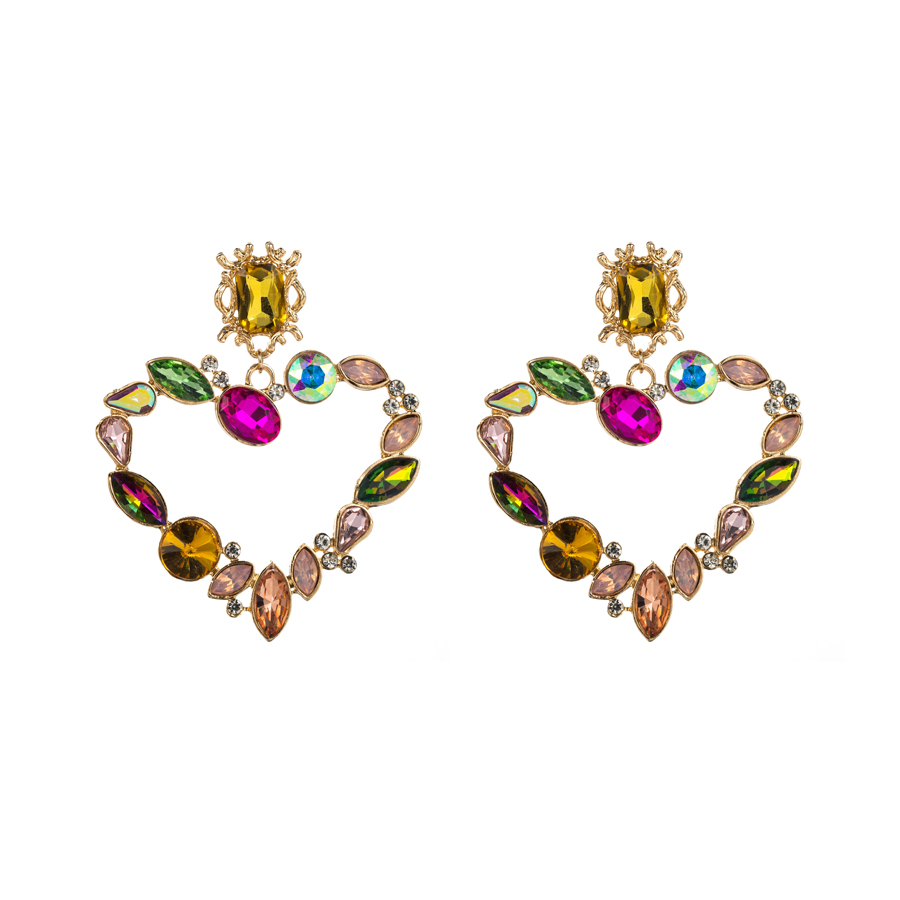 Baroque Style Heart Shape Alloy Plating Inlay Rhinestones Glass Gold Plated Women's Drop Earrings display picture 10