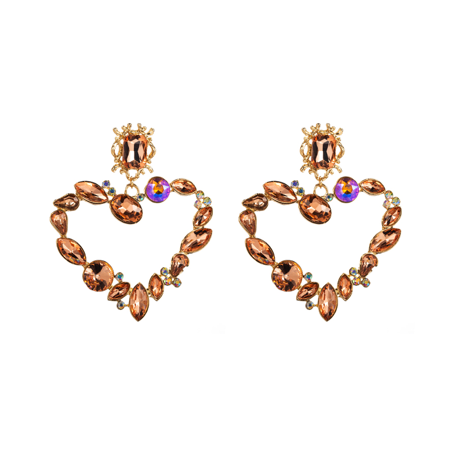 Baroque Style Heart Shape Alloy Plating Inlay Rhinestones Glass Gold Plated Women's Drop Earrings display picture 12