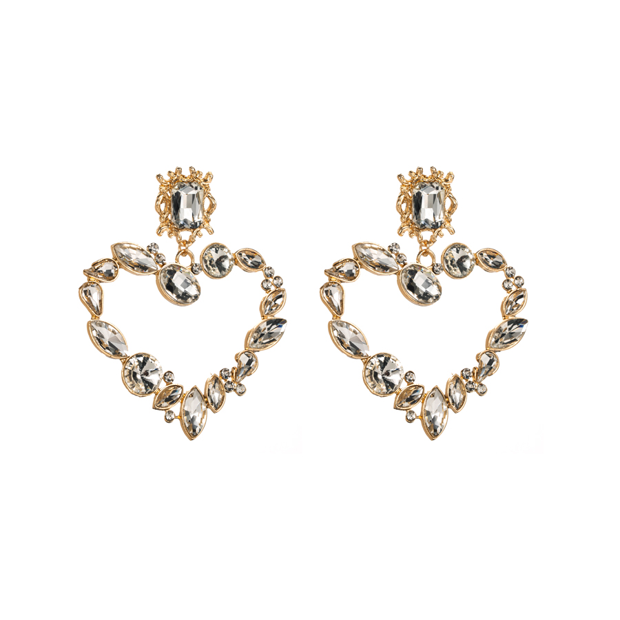 Baroque Style Heart Shape Alloy Plating Inlay Rhinestones Glass Gold Plated Women's Drop Earrings display picture 8