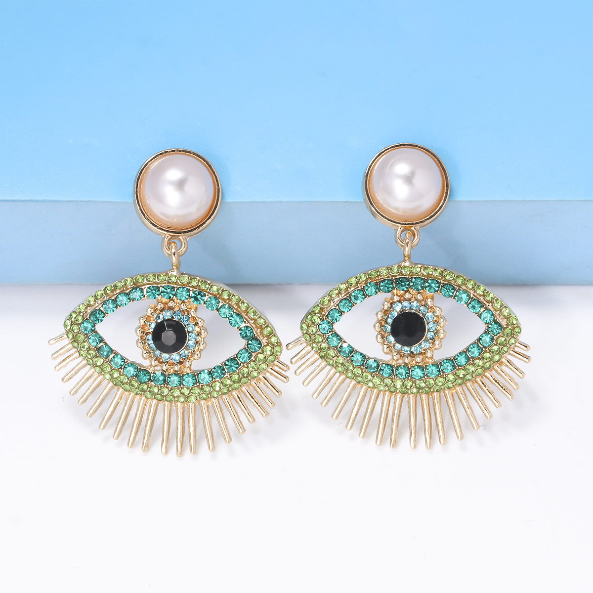 Streetwear Eye Imitation Pearl Alloy Plating Inlay Glass Stone Women's Drop Earrings display picture 7