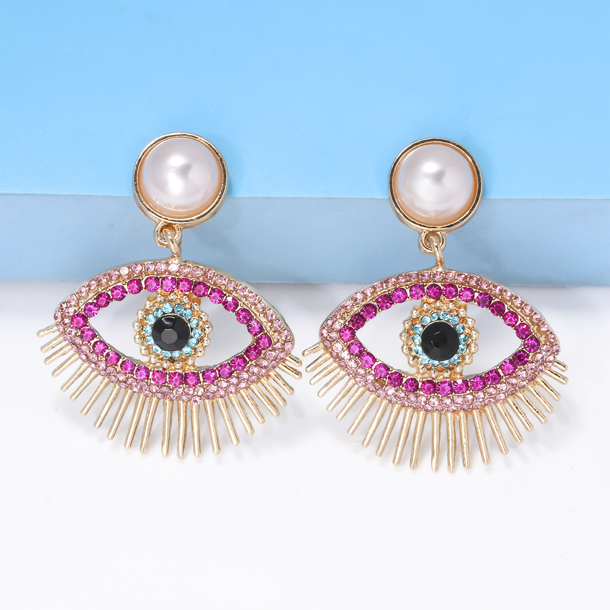 Streetwear Eye Imitation Pearl Alloy Plating Inlay Glass Stone Women's Drop Earrings display picture 8