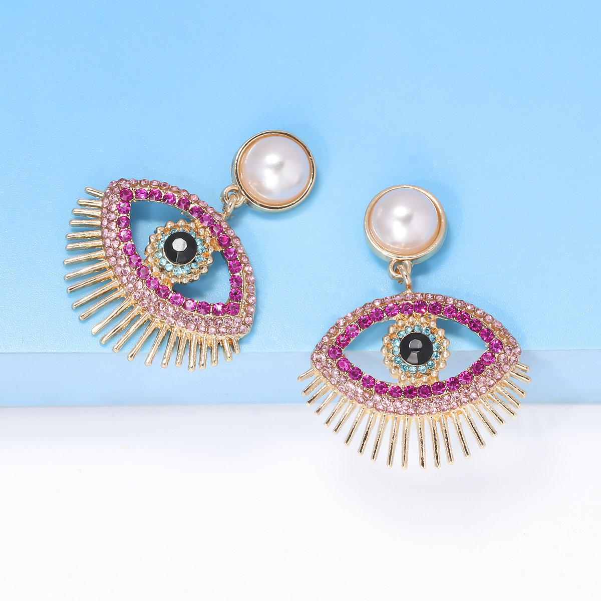 Streetwear Eye Imitation Pearl Alloy Plating Inlay Glass Stone Women's Drop Earrings display picture 4