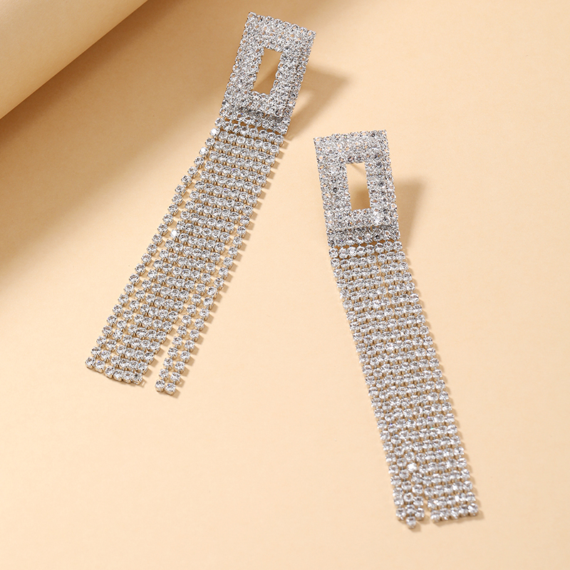 1 Pair Elegant Luxurious Shiny Tassel Inlay Alloy Artificial Rhinestones Drop Earrings display picture 7