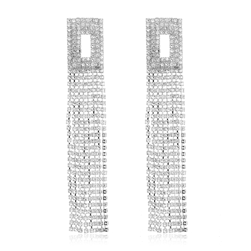 1 Pair Elegant Luxurious Shiny Tassel Inlay Alloy Artificial Rhinestones Drop Earrings display picture 1