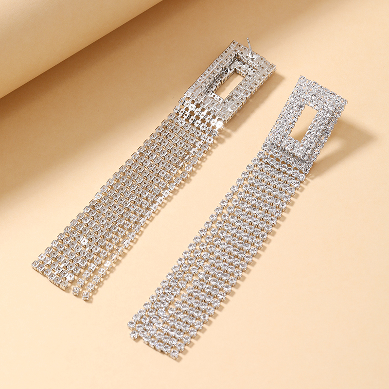 1 Pair Elegant Luxurious Shiny Tassel Inlay Alloy Artificial Rhinestones Drop Earrings display picture 2