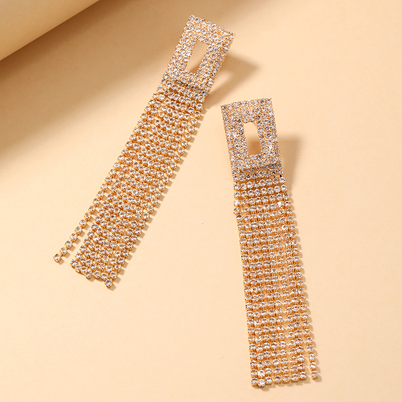 1 Pair Elegant Luxurious Shiny Tassel Inlay Alloy Artificial Rhinestones Drop Earrings display picture 4