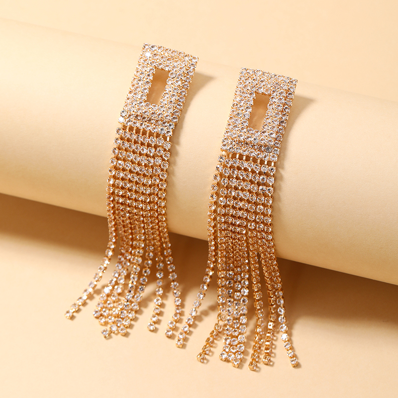 1 Pair Elegant Luxurious Shiny Tassel Inlay Alloy Artificial Rhinestones Drop Earrings display picture 5