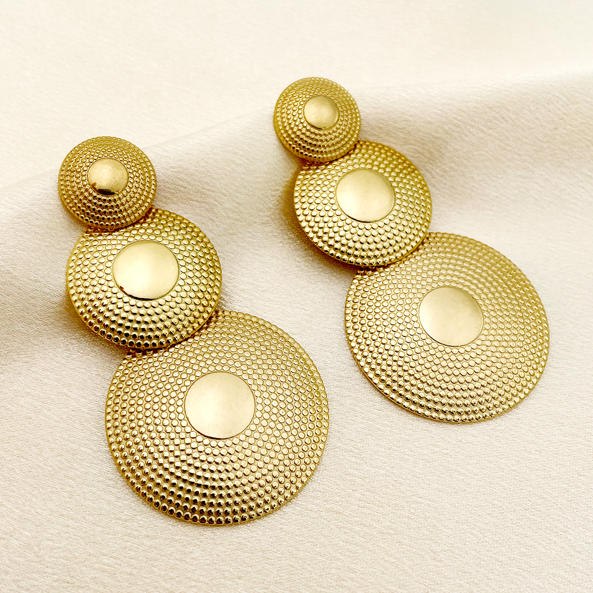 1 Pair Casual Tropical Classic Style Round Patchwork Plating Three-dimensional 304 Stainless Steel Gold Plated Drop Earrings display picture 6