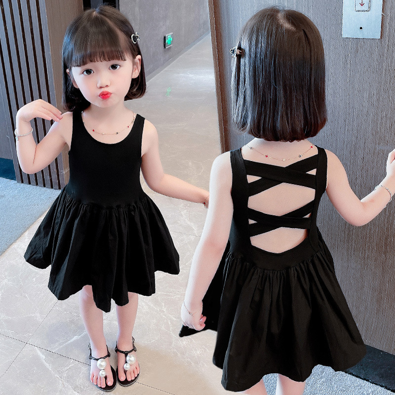 Simple Style Solid Color Backless Cotton Girls Dresses display picture 4