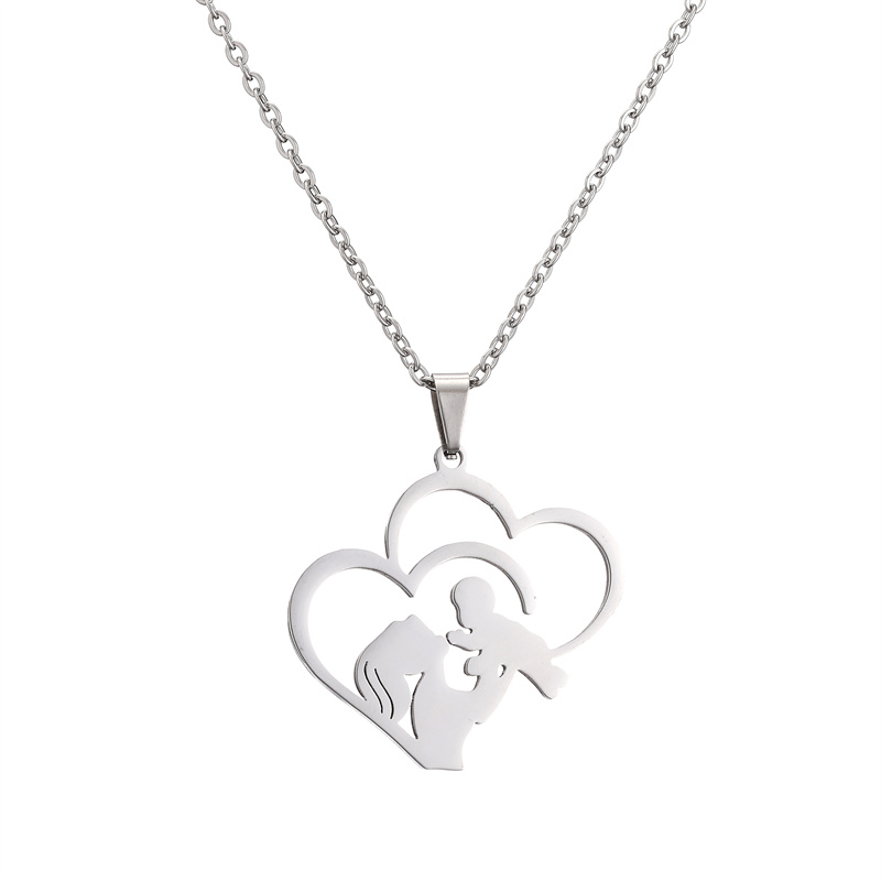 Mama Human Heart Shape Stainless Steel Plating Pendant Necklace display picture 5