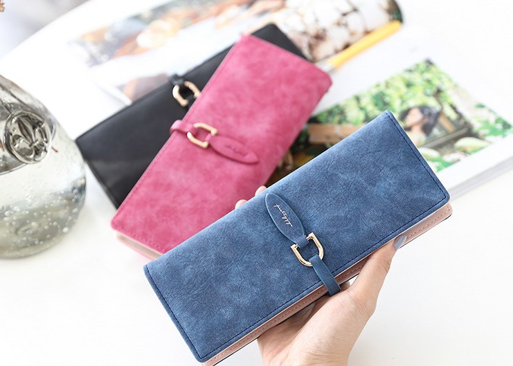 Women's Solid Color Pu Leather Buckle Card Holders display picture 2