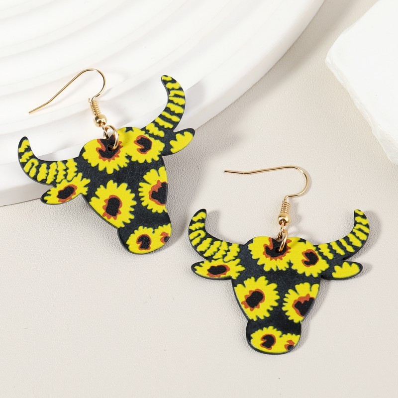 Exaggerated Cattle Chrysanthemum Arylic Printing Women's Drop Earrings display picture 3