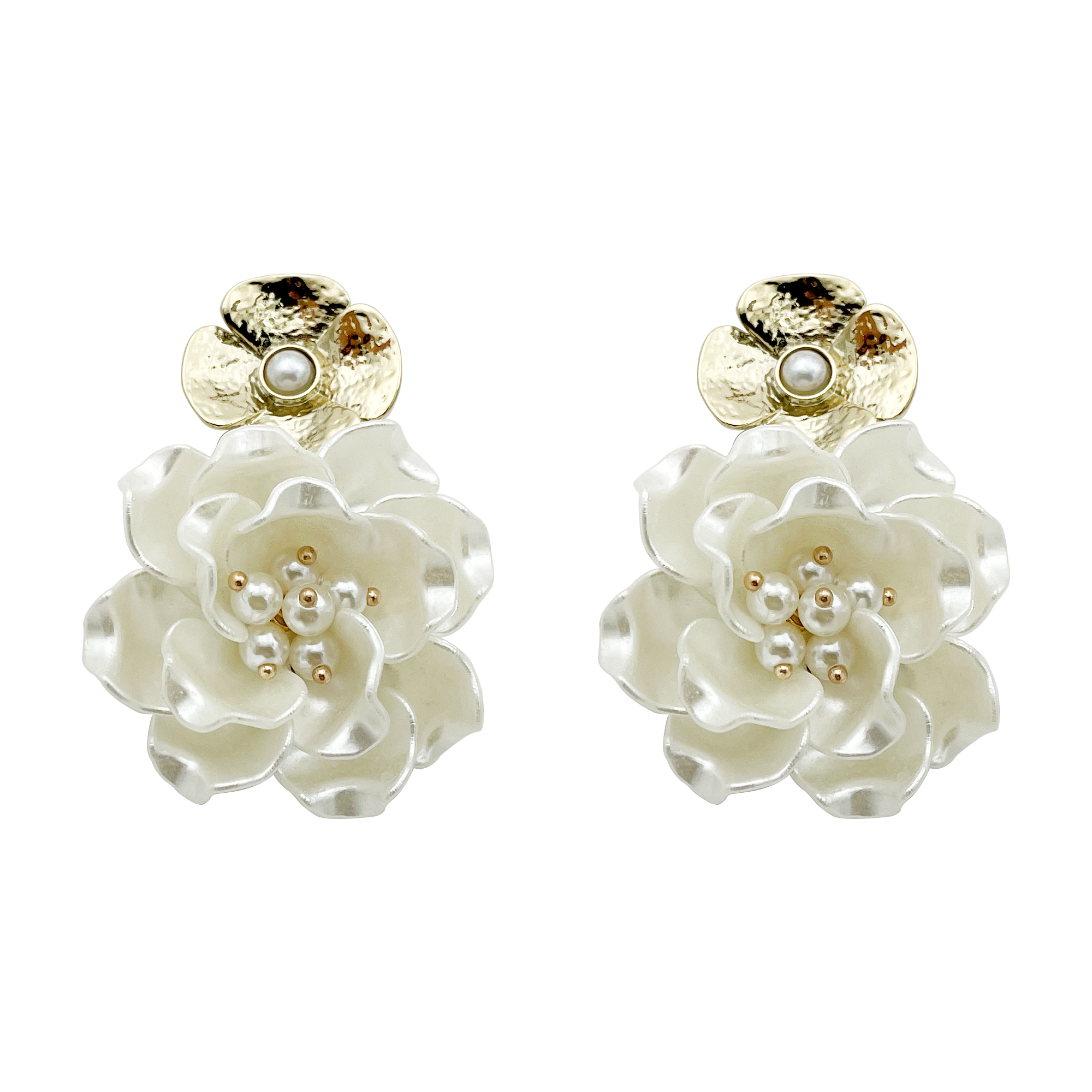 1 Pair Elegant Flower Plating 304 Stainless Steel Beads Shell 14K Gold Plated Drop Earrings display picture 4
