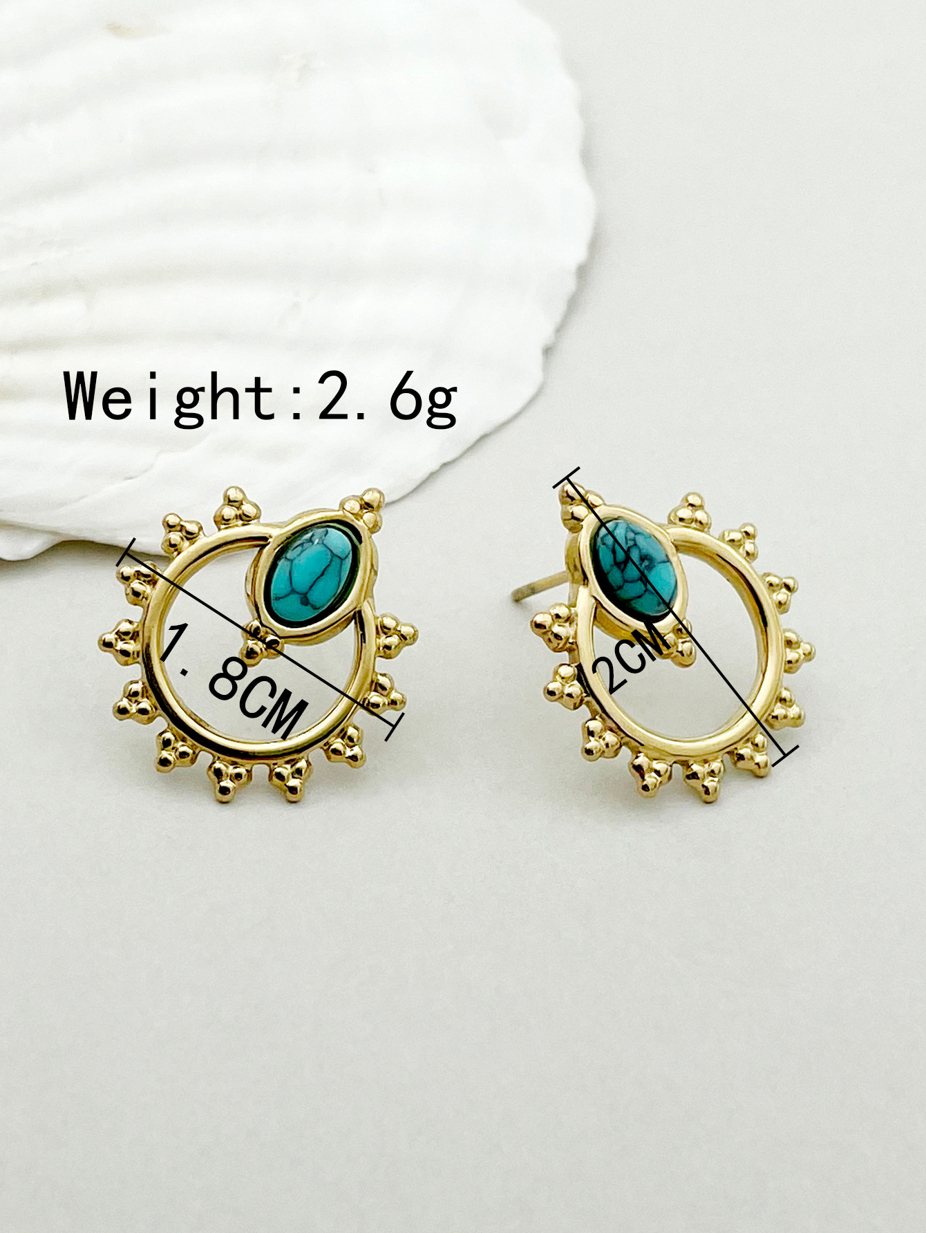 1 Pair Ethnic Style Round Inlay 304 Stainless Steel Turquoise 14K Gold Plated Ear Studs display picture 3