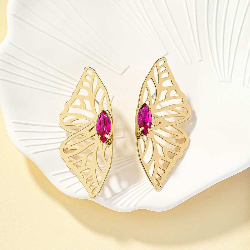 Retro Butterfly Alloy Plating Inlay Gem Women's Ear Studs display picture 3