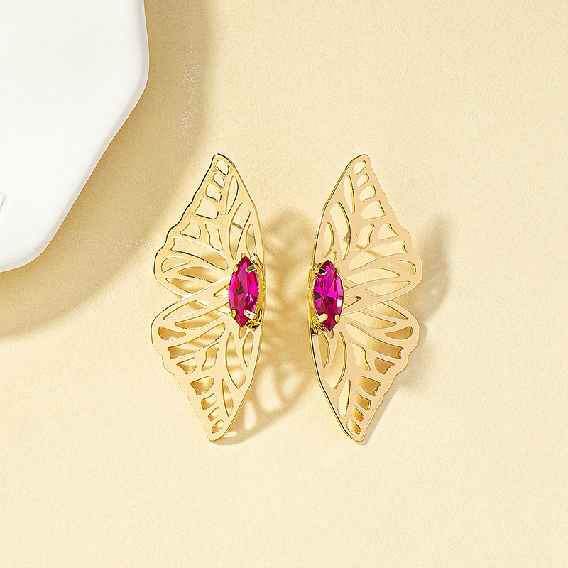 Retro Butterfly Alloy Plating Inlay Gem Women's Ear Studs display picture 2