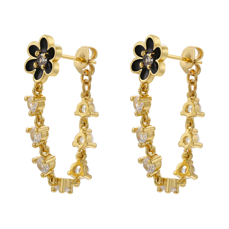 1 Pair Sweet Flower Copper Enamel Plating Inlay Zircon 18k Gold Plated Earrings display picture 1
