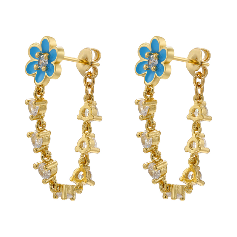 1 Pair Sweet Flower Copper Enamel Plating Inlay Zircon 18k Gold Plated Earrings display picture 4