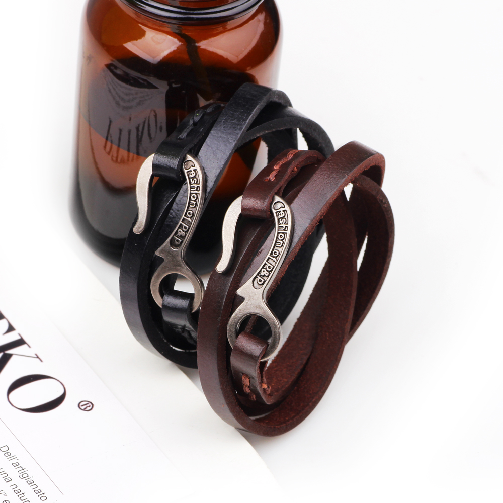 Casual Vintage Style Roman Style Geometric Alloy Leather Layered Men's Bangle display picture 1